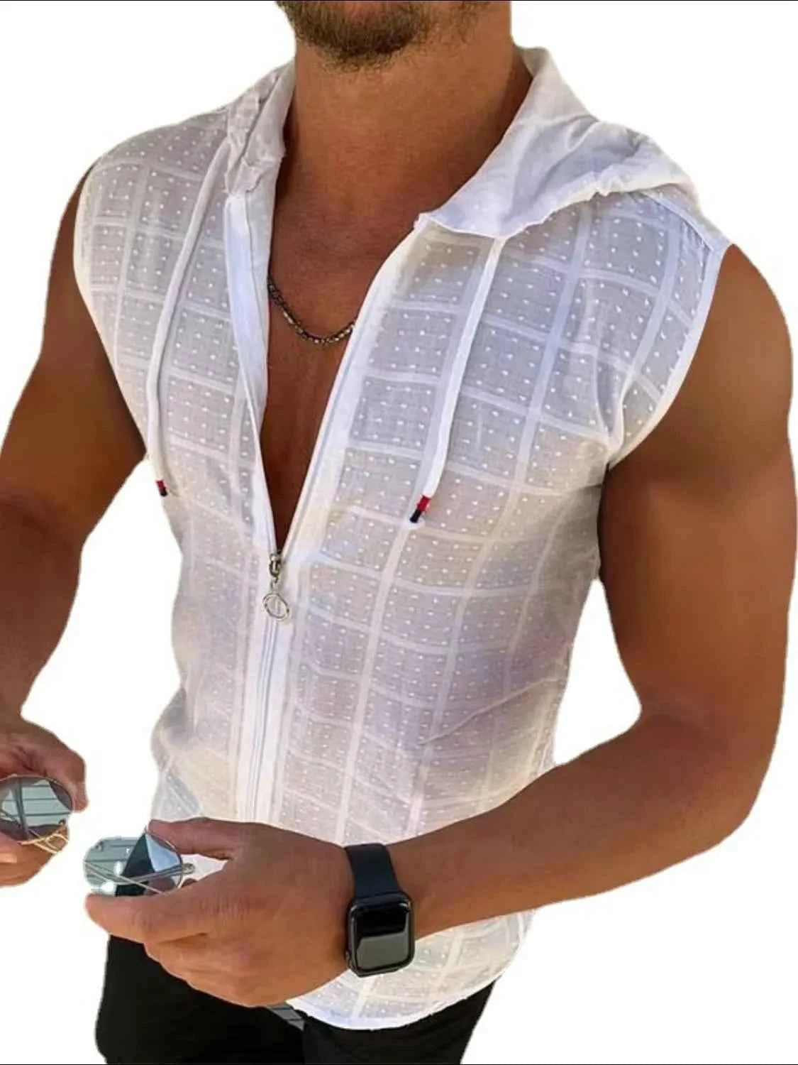 Men's Zip Up Sleeveless Hooded Top - Damned Threads